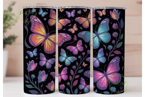 Neon Butterfly 20oz Tumbler Wrap Sublimation PixelChick 