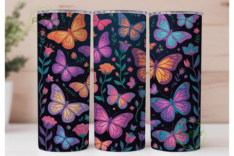 Neon Butterfly 20oz Tumbler Wrap Sublimation PixelChick 