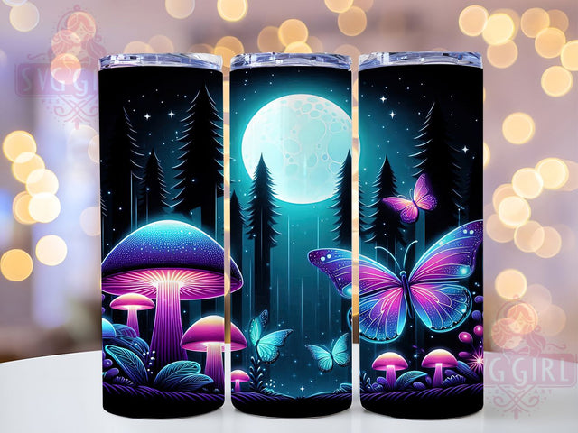Neon Butterfly Boho Mushroom Tumbler, Mushroom Tumbler Design, Trendy Butterfly Wrap, 20oz Sublimation Wrap, Psychedelic Tumbler, Boho Mushroom Design, Neon Aesthetic Tumbler Sublimation SvggirlplusArt 