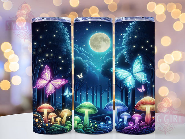 Neon Butterfly Boho Mushroom Tumbler, Mushroom Tumbler Design, Trendy Butterfly Wrap, 20oz Sublimation Wrap, Psychedelic Tumbler, Boho Mushroom Design, Neon Aesthetic Tumbler Sublimation SvggirlplusArt 