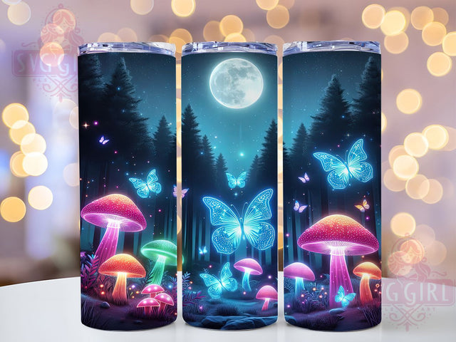 Neon Butterfly Boho Mushroom Tumbler, Mushroom Tumbler Design, Trendy Butterfly Wrap, 20oz Sublimation Wrap, Psychedelic Tumbler, Boho Mushroom Design, Neon Aesthetic Tumbler Sublimation SvggirlplusArt 