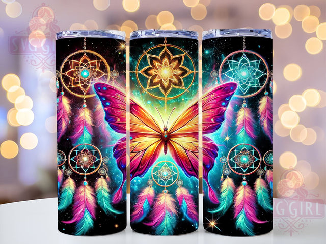 Neon Butterfly Dreamcatcher 20oz Tumbler, Butterfly Dreamcatcher, 20oz Sublimation, Colorful Tumbler, Boho Decor, Custom Tumbler Wrap, Unique Drinkware Sublimation SvggirlplusArt 