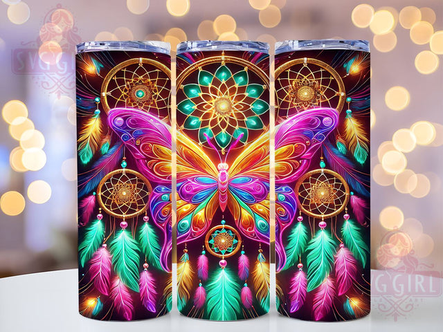 Neon Butterfly Dreamcatcher 20oz Tumbler, Butterfly Dreamcatcher, 20oz Sublimation, Colorful Tumbler, Boho Decor, Custom Tumbler Wrap, Unique Drinkware Sublimation SvggirlplusArt 