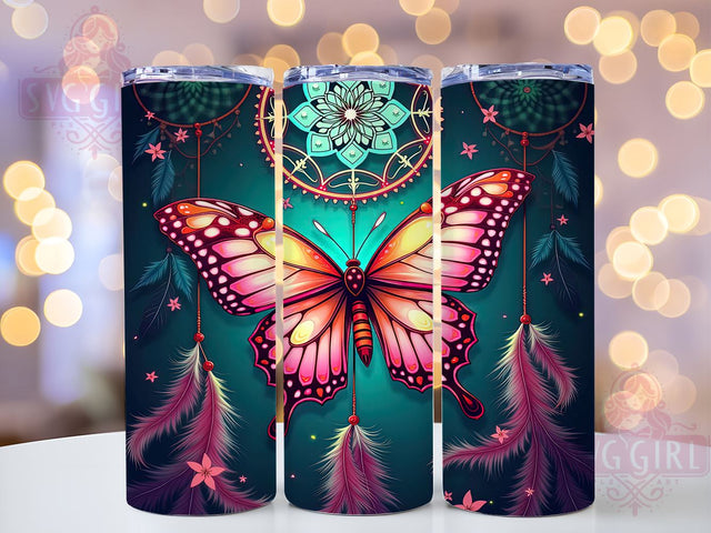 Neon Butterfly Dreamcatcher 20oz Tumbler, Butterfly Dreamcatcher, 20oz Sublimation, Colorful Tumbler, Boho Decor, Custom Tumbler Wrap, Unique Drinkware Sublimation SvggirlplusArt 
