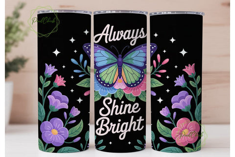 Neon Butterfly Floral 20oz Tumbler Wrap Sublimation PixelChick 