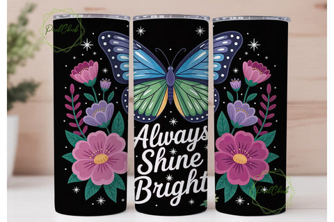 Neon Butterfly Floral 20oz Tumbler Wrap Sublimation PixelChick 