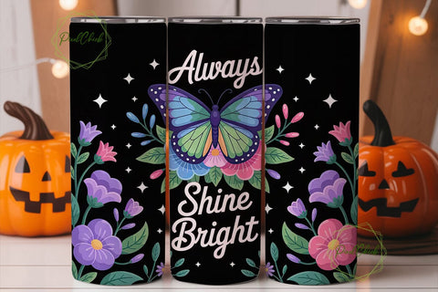 Neon Butterfly Floral 20oz Tumbler Wrap Sublimation PixelChick 