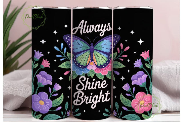 Neon Butterfly Floral 20oz Tumbler Wrap Sublimation PixelChick 