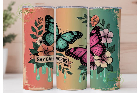 Neon Butterfly Floral Tumbler Wrap Sublimation PixelChick 