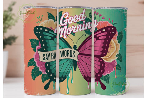 Neon Butterfly Floral Tumbler Wrap Sublimation PixelChick 