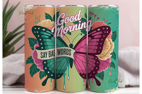 Neon Butterfly Floral Tumbler Wrap Sublimation PixelChick 