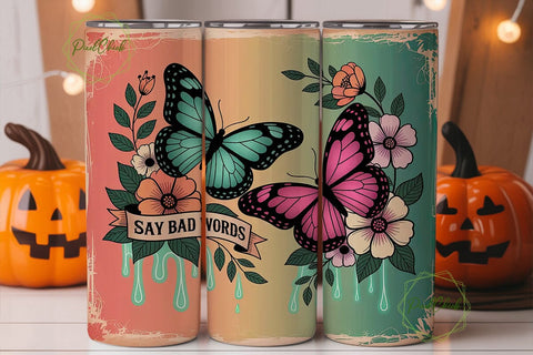 Neon Butterfly Floral Tumbler Wrap Sublimation PixelChick 