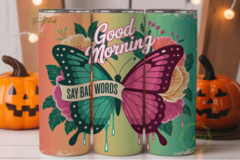 Neon Butterfly Floral Tumbler Wrap Sublimation PixelChick 