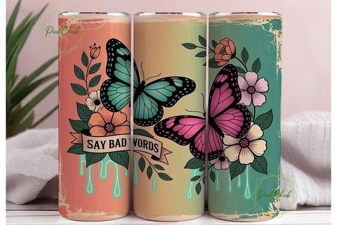 Neon Butterfly Floral Tumbler Wrap Sublimation PixelChick 