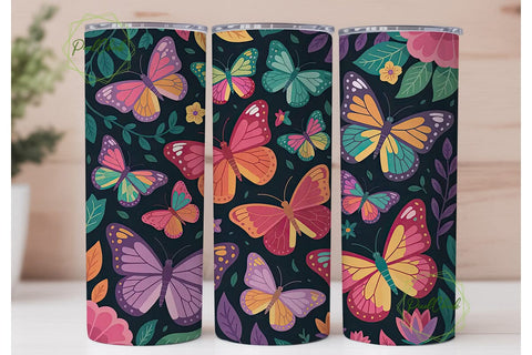 Neon Butterfly Garden 20oz Tumbler Wrap Sublimation PixelChick 