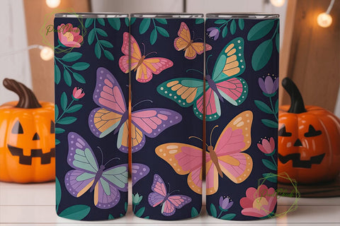 Neon Butterfly Garden 20oz Tumbler Wrap Sublimation PixelChick 