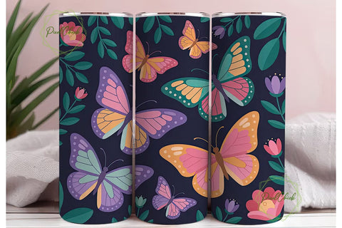 Neon Butterfly Garden 20oz Tumbler Wrap Sublimation PixelChick 