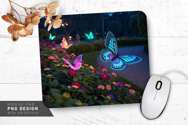 Neon Butterfly Garden Mouse Pad PNG Design Sublimation Regulrcrative 