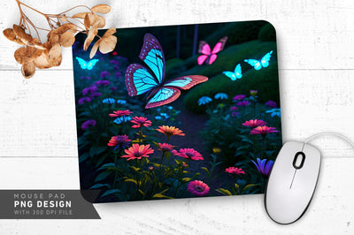Neon Butterfly Garden Mouse Pad PNG Design Sublimation Regulrcrative 