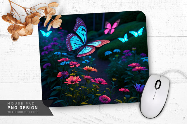 Neon Butterfly Garden Mouse Pad PNG Design Sublimation Regulrcrative 