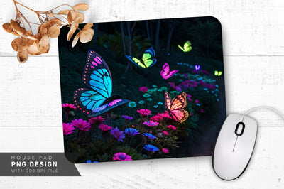 Neon Butterfly Garden Mouse Pad PNG Design Sublimation Regulrcrative 