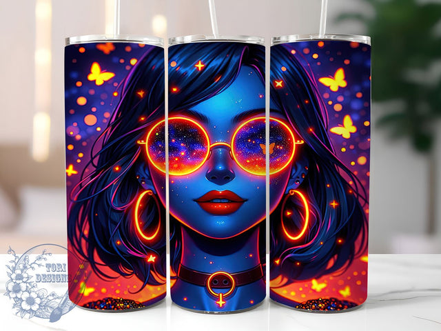 Neon Butterfly Girl Power Tumbler, Butterfly Girl Wrap, 20oz Sublimation, Neon Art Cup, Colorful Butterfly Mug, Girl Power Tumbler, Bright Butterfly Design Sublimation ToriDesigns 