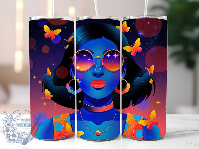 Neon Butterfly Girl Power Tumbler, Butterfly Girl Wrap, 20oz Sublimation, Neon Art Cup, Colorful Butterfly Mug, Girl Power Tumbler, Bright Butterfly Design Sublimation ToriDesigns 