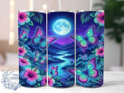 Neon Butterfly Moon 20oz Tumbler, Neon Butterfly, Butterfly Moon, Moon Tumbler, 20oz Tumbler, Neon Tumbler, Butterfly Tumbler, Tumbler Wrap Sublimation ToriDesigns 