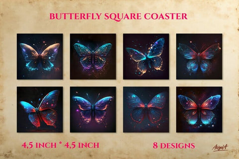 Neon Butterfly Square Coaster sublimations designs bundle Sublimation Angelina Semenova 