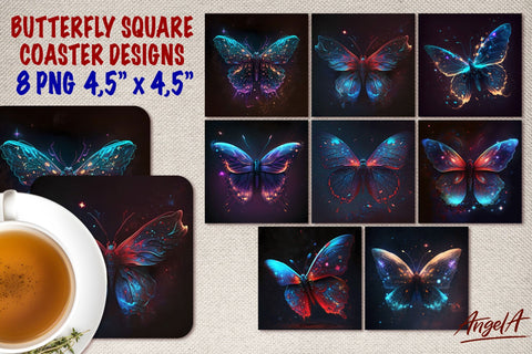Neon Butterfly Square Coaster sublimations designs bundle Sublimation Angelina Semenova 