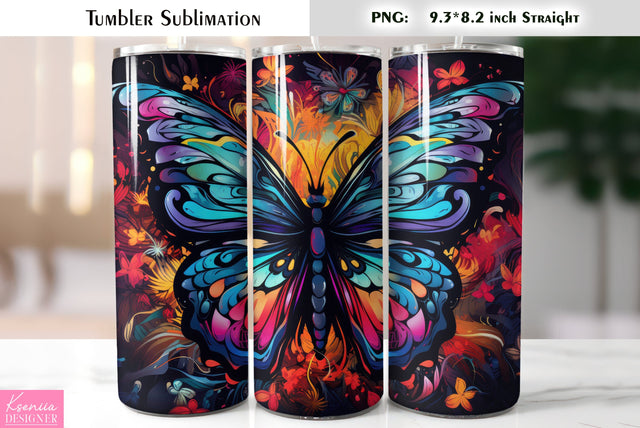 Neon butterfly tumbler sublimation Sublimation Kseniia designer 