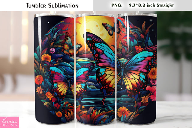 Neon butterfly tumbler sublimation Sublimation Kseniia designer 