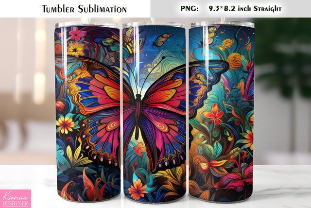 Neon butterfly tumbler sublimation Sublimation Kseniia designer 