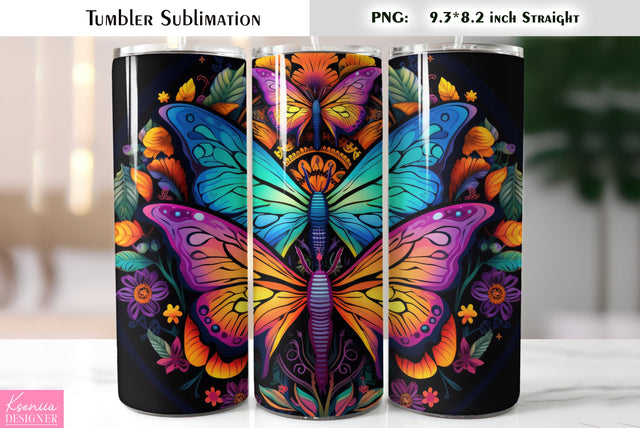 Neon butterfly tumbler sublimation Sublimation Kseniia designer 