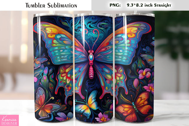 Neon butterfly tumbler sublimation Sublimation Kseniia designer 