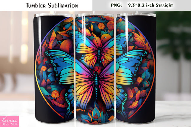 Neon butterfly tumbler sublimation Sublimation Kseniia designer 