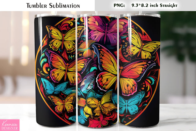 Neon butterfly tumbler sublimation Sublimation Kseniia designer 