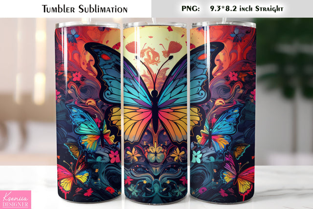 Neon butterfly tumbler sublimation Sublimation Kseniia designer 