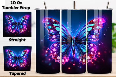 Neon butterfly Tumbler Wrap, Sublimation PNG design Sublimation FloridPrintables 