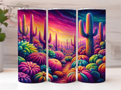Neon Cactus Desert 20oz Boho Tumbler, Neon Cactus Tumbler, Desert Design, Colorful Wrap, 20oz Sublimation, Southwest Decor, Boho Gift, Cactus Art Sublimation Lara' s Designs 