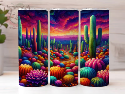 Neon Cactus Desert 20oz Boho Tumbler, Neon Cactus Tumbler, Desert Design, Colorful Wrap, 20oz Sublimation, Southwest Decor, Boho Gift, Cactus Art Sublimation Lara' s Designs 