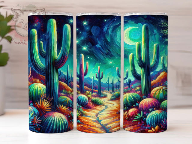 Neon Cactus Southwest Desert Tumbler Wrap, Glowing Cactus Design, Modern Southwest Art, Neon Plant Cup, Trendy Succulent Gift, Vibrant Desert Wrap, Retro Cactus Sublimation Sublimation Lara' s Designs 