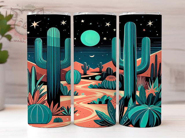 Neon Cactus Southwest Desert Tumbler Wrap, Glowing Cactus Design, Modern Southwest Art, Neon Plant Cup, Trendy Succulent Gift, Vibrant Desert Wrap, Retro Cactus Sublimation Sublimation Lara' s Designs 