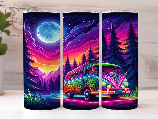 Neon Camper Retro Adventure Tumbler, Retro Camping Mug, Colorful RV Cup, Glow Aesthetic Wrap, Vintage Travel Design, Adventure Lover Gift, Sublimation Tumbler Wrap Sublimation Lara' s Designs 