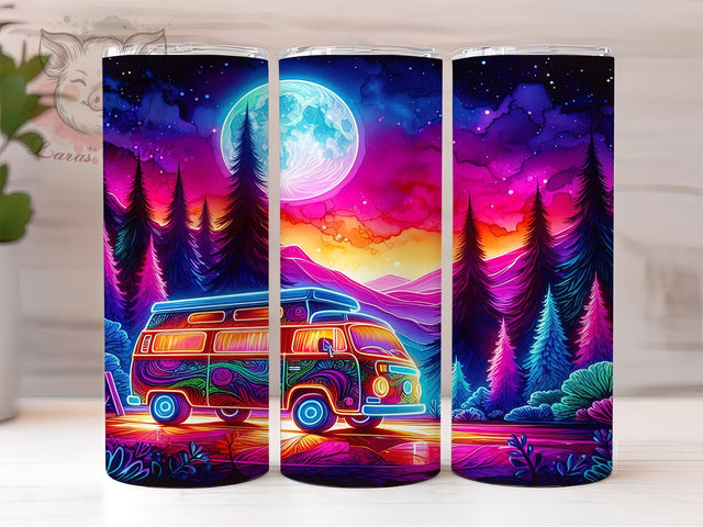 Neon Camper Retro Adventure Tumbler, Retro Camping Mug, Colorful RV Cup, Glow Aesthetic Wrap, Vintage Travel Design, Adventure Lover Gift, Sublimation Tumbler Wrap Sublimation Lara' s Designs 