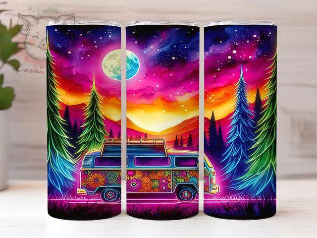 Neon Camper Retro Adventure Tumbler Wrap, Retro Camping Mug, Colorful RV Cup, Glow Aesthetic Wrap, Vintage Travel Design, Adventure Lover Gift, Sublimation Tumbler Wrap Sublimation Lara' s Designs 