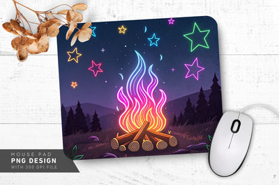 Neon Campfire with Glowing Flames and Stars Mouse Pad PNG Design Sublimation Regulrcrative 