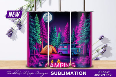 Neon Camping Van Tent Under Moonlight Scene Sublimation Regulrcrative 