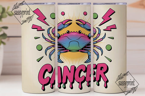 Neon Cancer Zodiac 20oz Tumbler Wrap Sublimation sassyprint 
