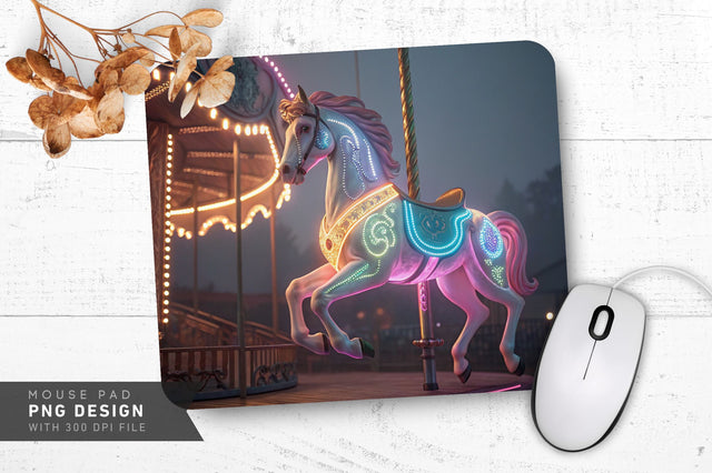 Neon Carousel Horse in Pastel Shades Mouse Pad PNG Design Sublimation Regulrcrative 
